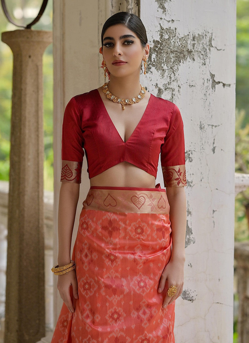 Trendy Saree Woven Orange Silk Saree S13710