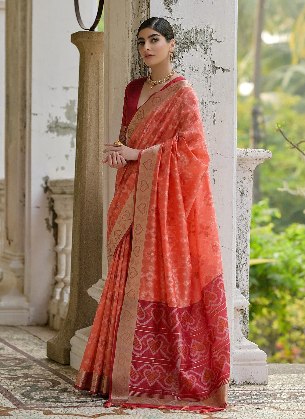 Trendy Saree Woven Orange Silk Saree S13710