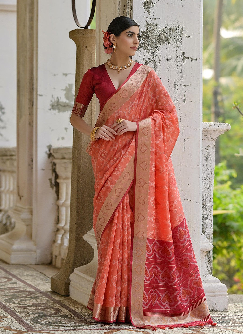 Trendy Saree Woven Orange Silk Saree S13710