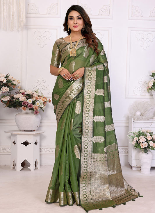 Trendy Saree Woven Green Organza Saree S13627
