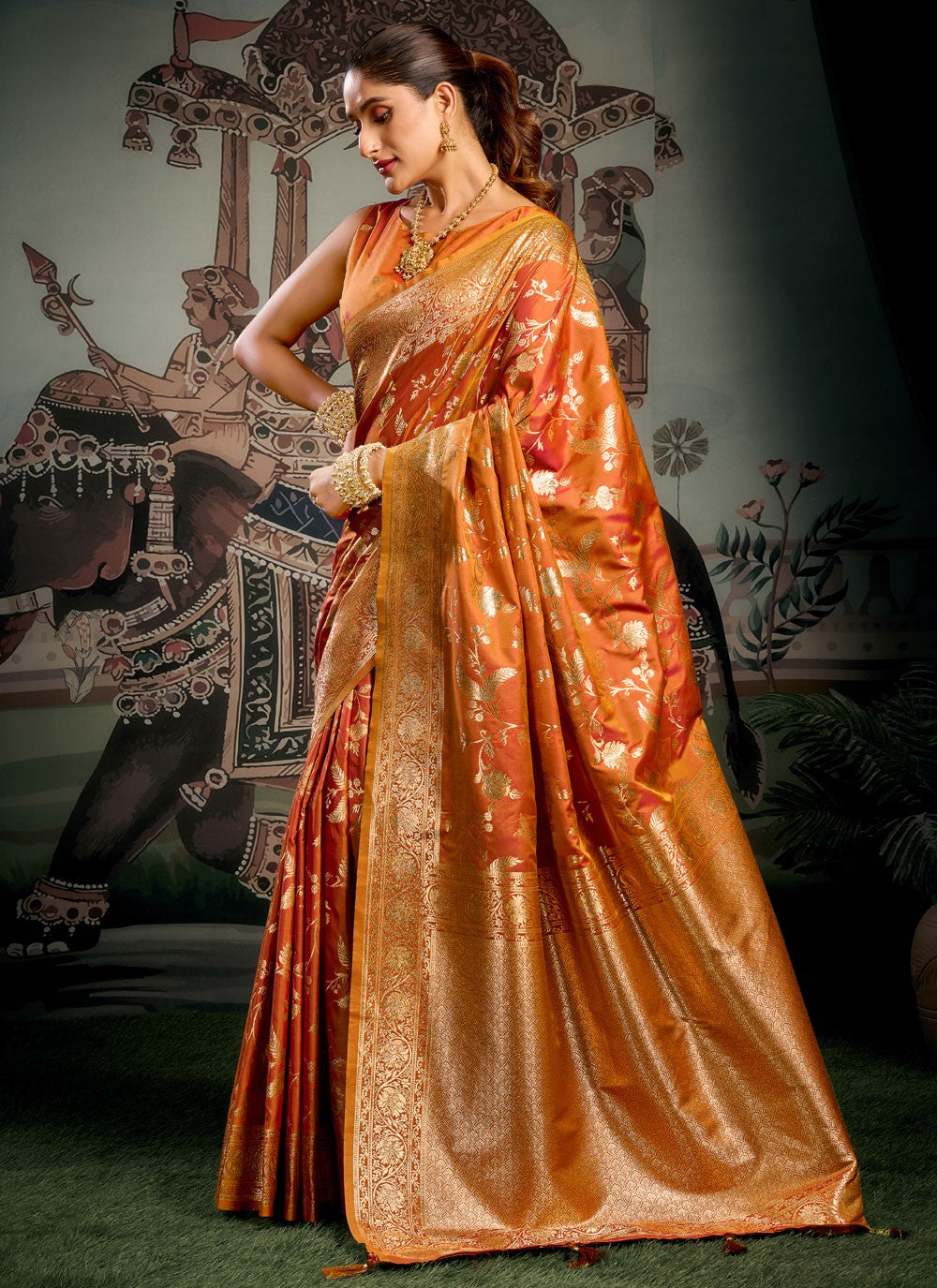 Orange Silk Classic Saree Woven S20271