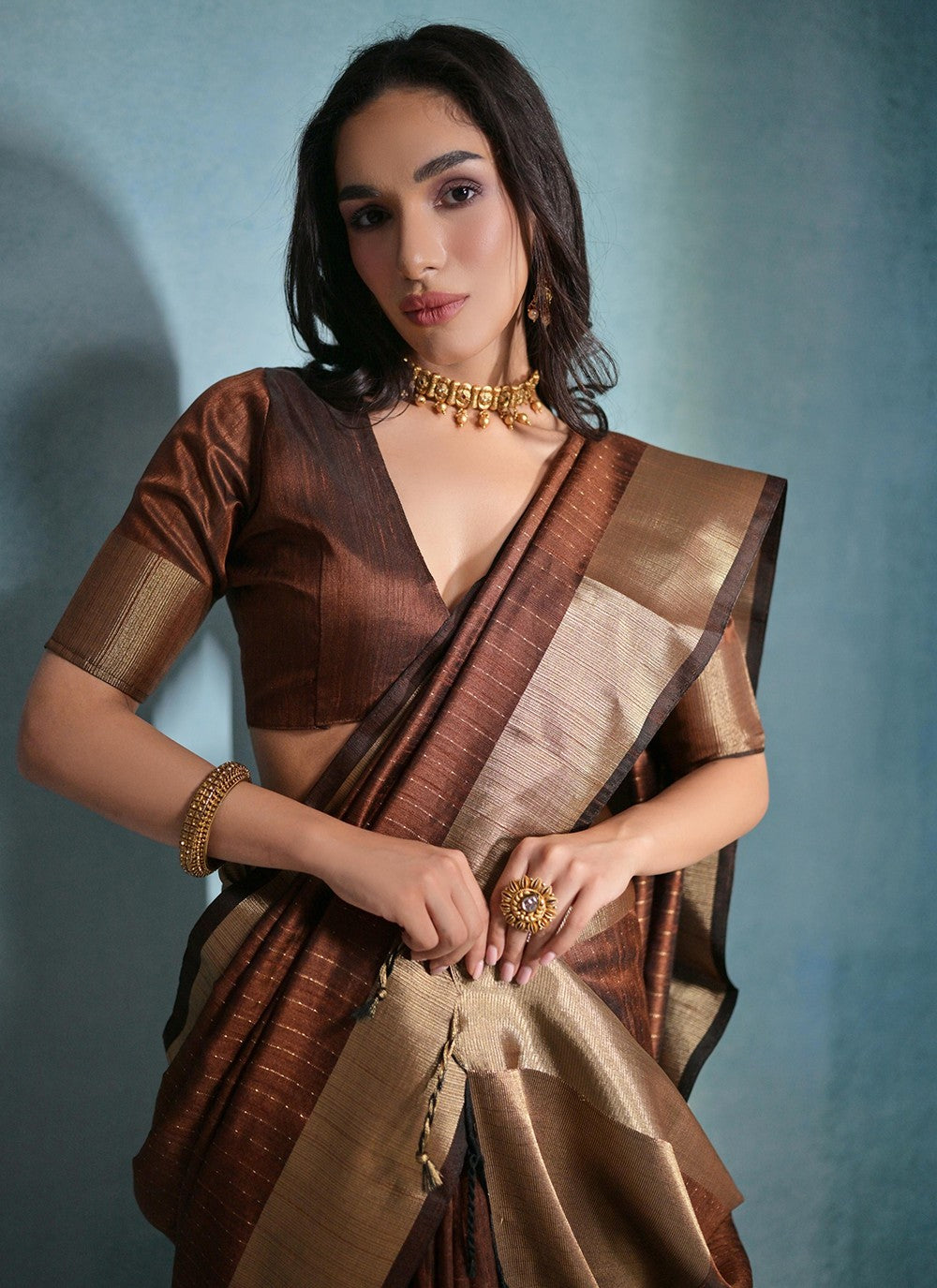 Trendy Woven Raw Silk Saree - S5074