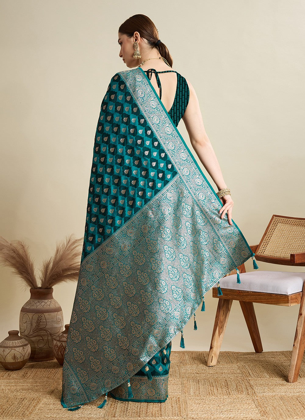 Sea Green Satin Silk Classic Saree Woven S16828