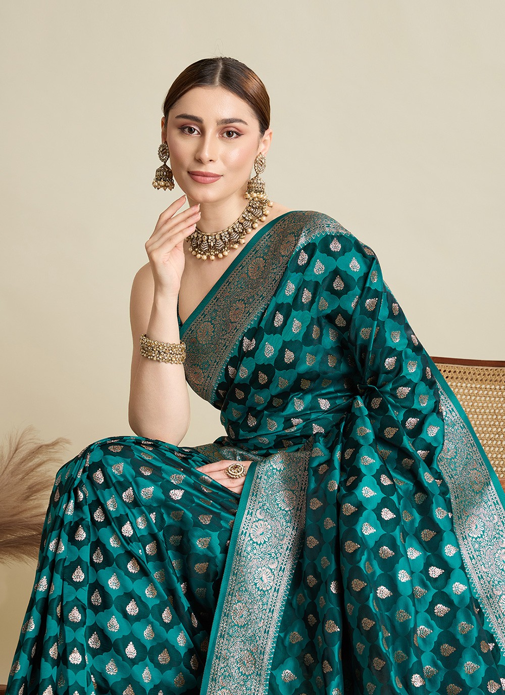 Sea Green Satin Silk Classic Saree Woven S16828