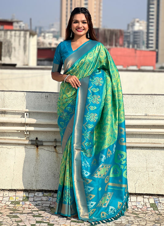 Classic Saree Meenakari Sea Green Patola Silk Saree S13546