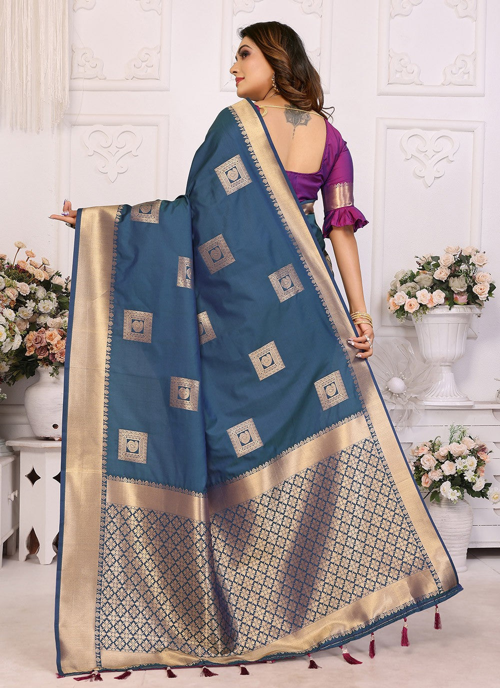 Woven Silk Blue Saree S14742