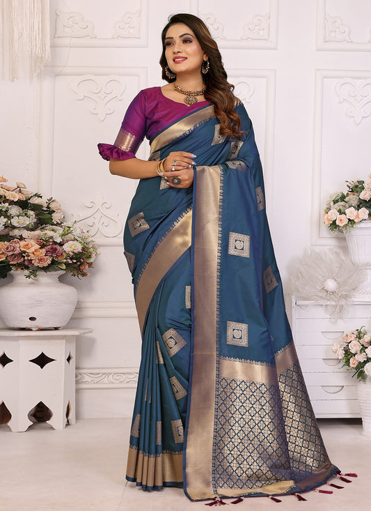 Woven Silk Blue Saree S14742