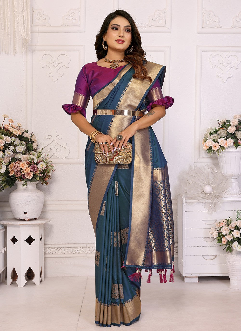 Woven Silk Blue Saree S14742