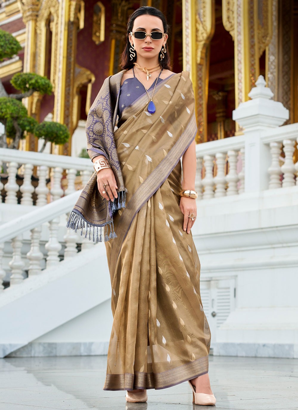 Woven Silk Brown Classic Saree S14846
