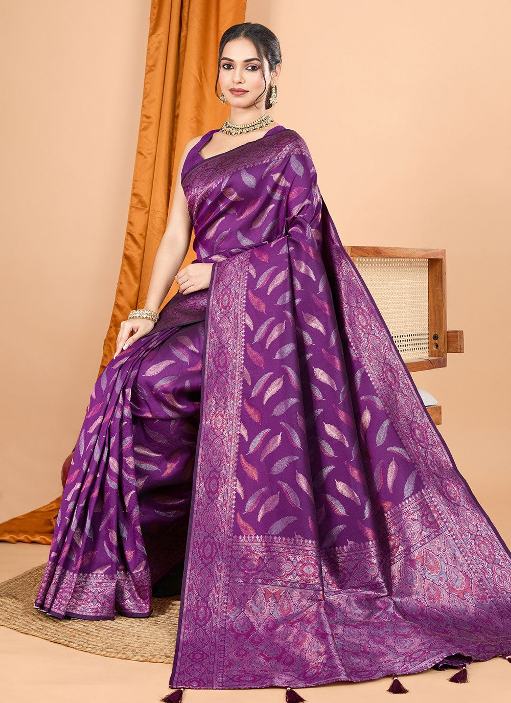 Woven Silk Purple Classic Saree S15099