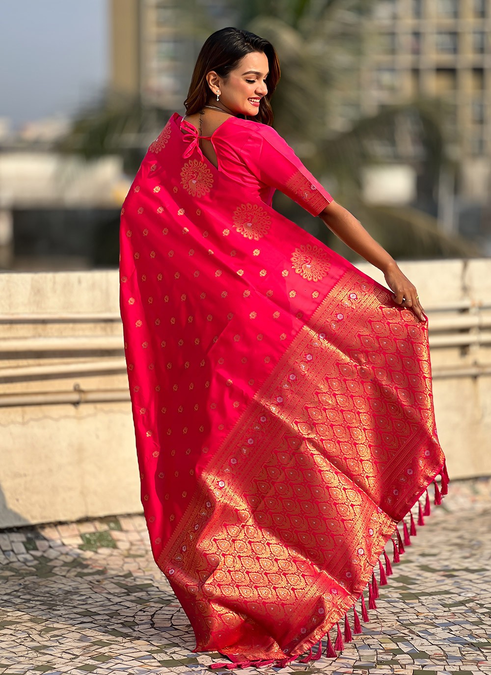 Woven Silk Pink Saree S14679