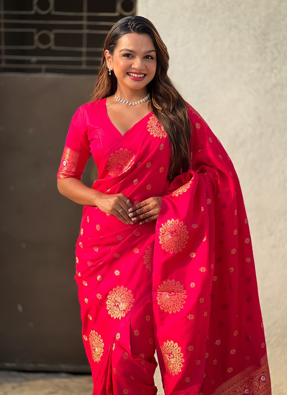 Woven Silk Pink Saree S14679