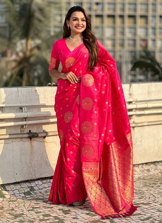 Woven Silk Pink Saree S14679