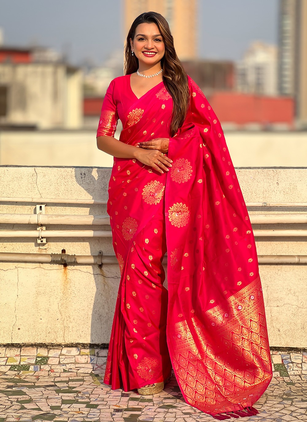 Woven Silk Pink Saree S14679