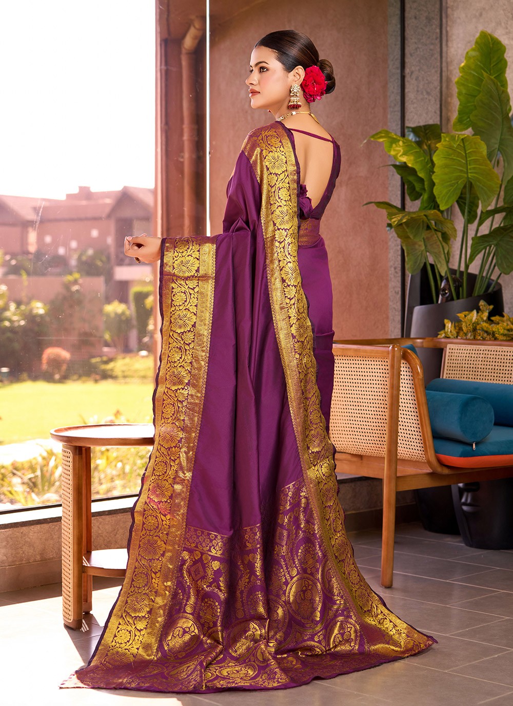 Woven Silk Purple Saree S13862