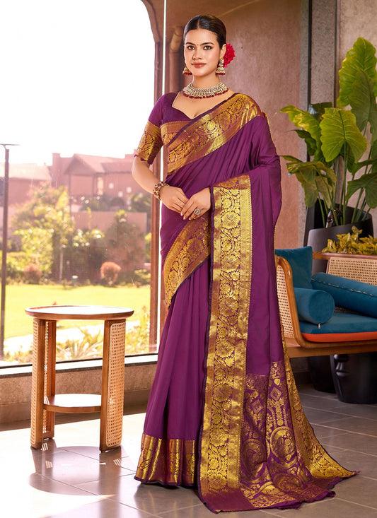 Woven Silk Purple Saree S14098