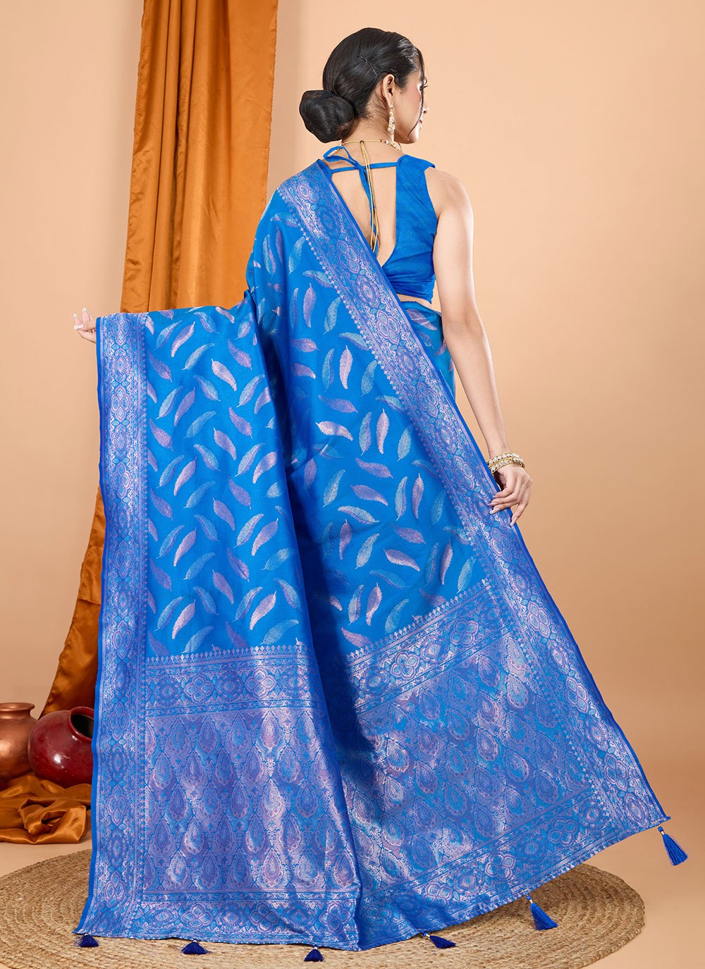 Woven Silk Blue Contemporary Saree S15098