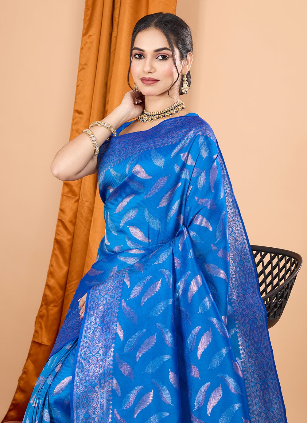 Woven Silk Blue Contemporary Saree S15098