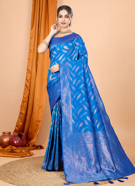 Woven Silk Blue Contemporary Saree S15098