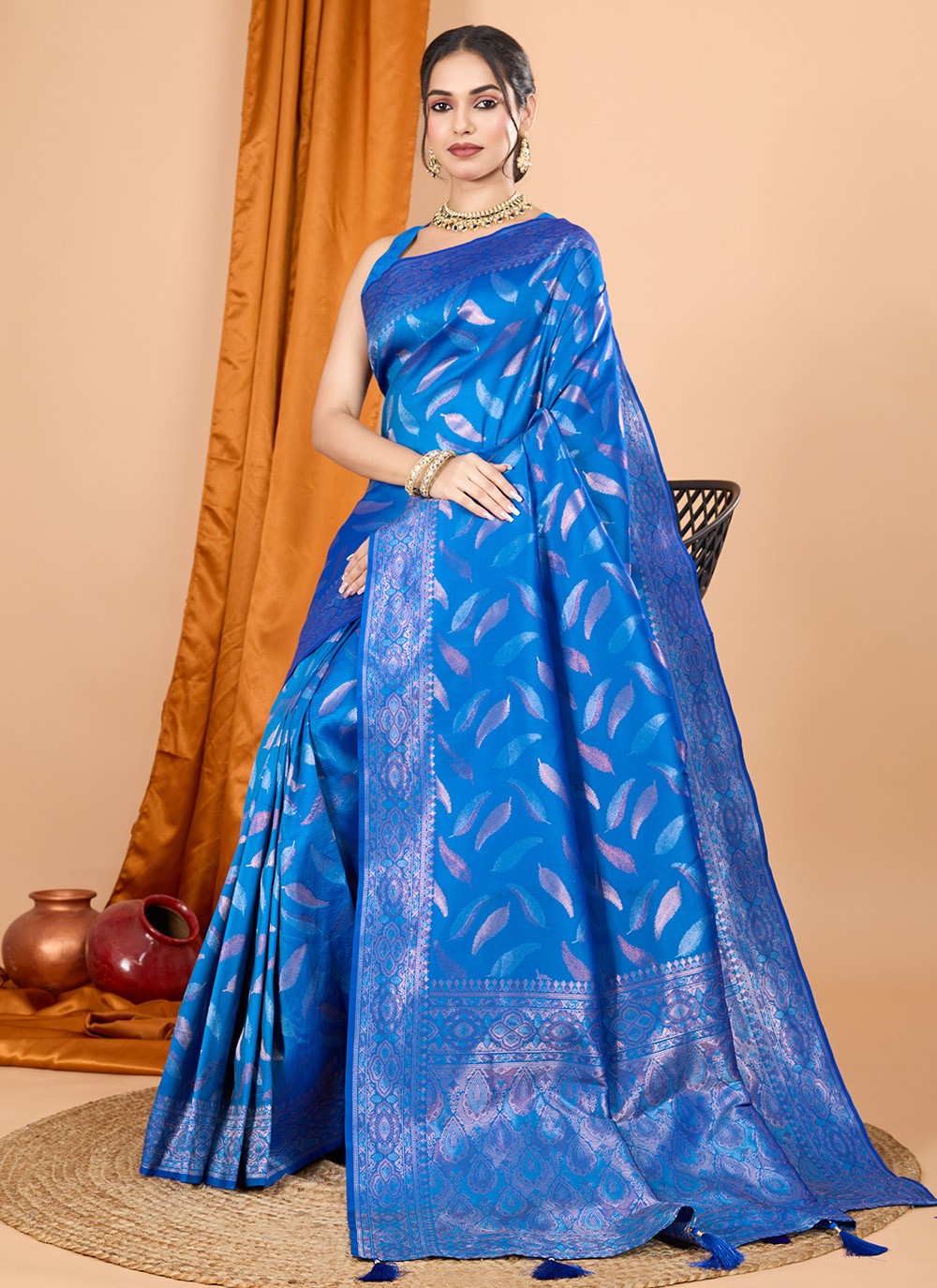 Woven Silk Blue Contemporary Saree S15098