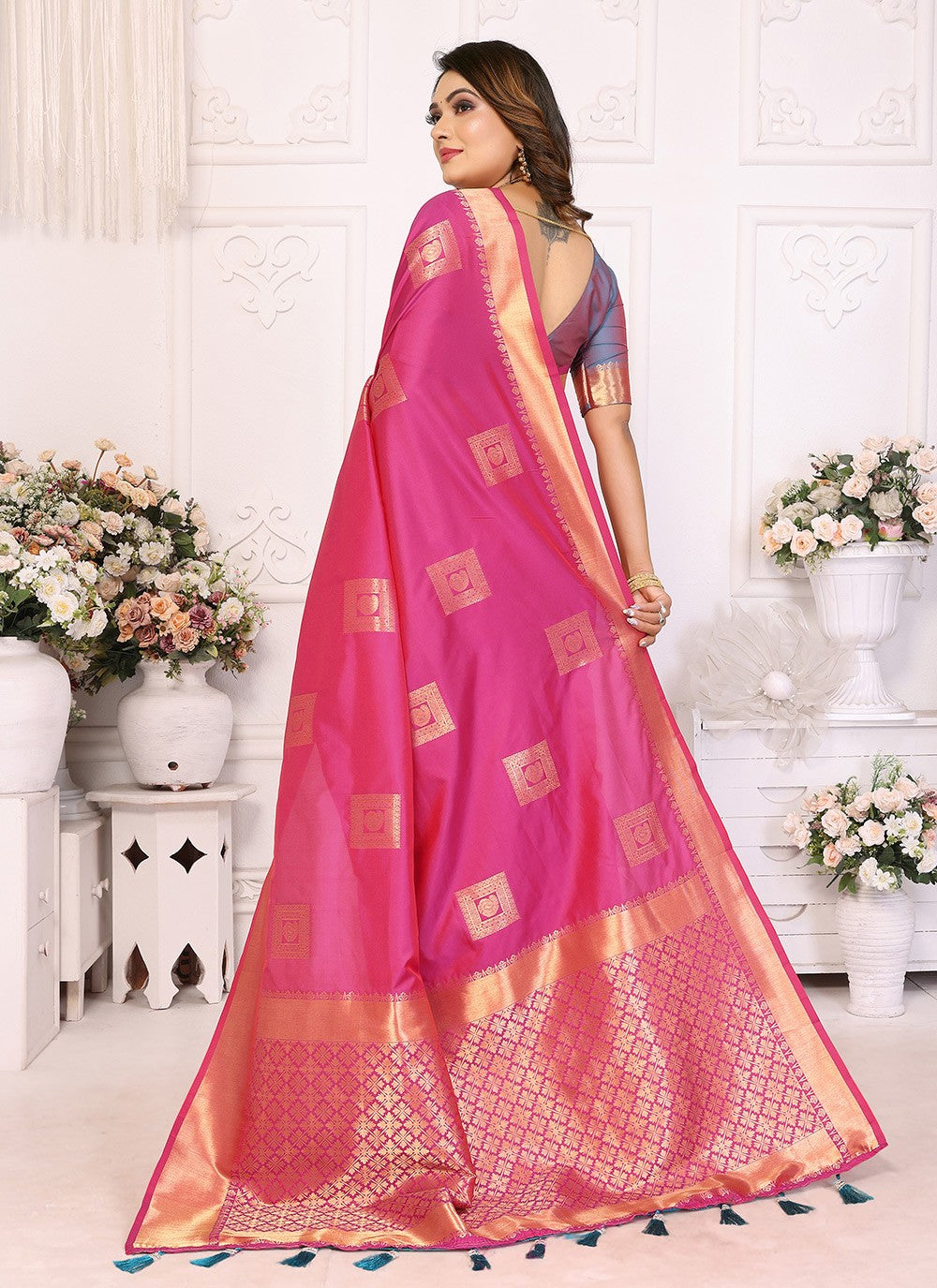 Woven Silk Pink Saree S14743