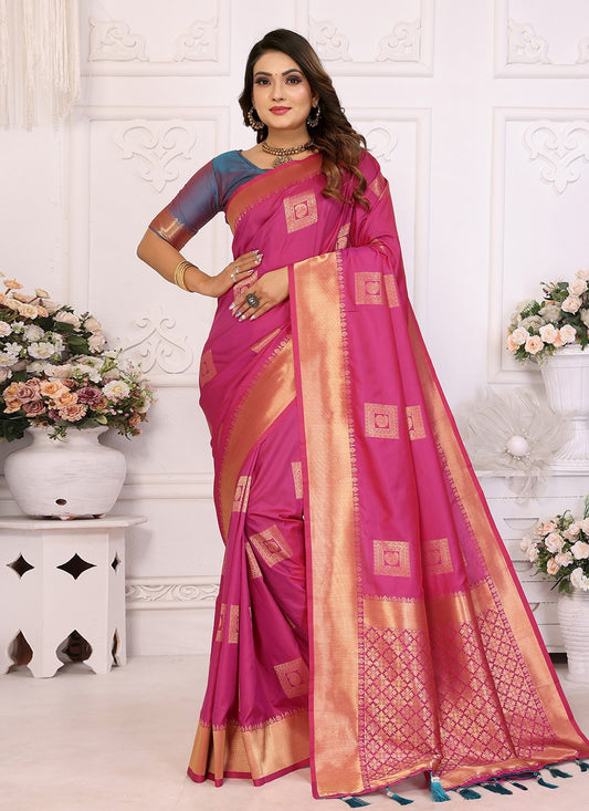 Woven Silk Pink Saree S14743