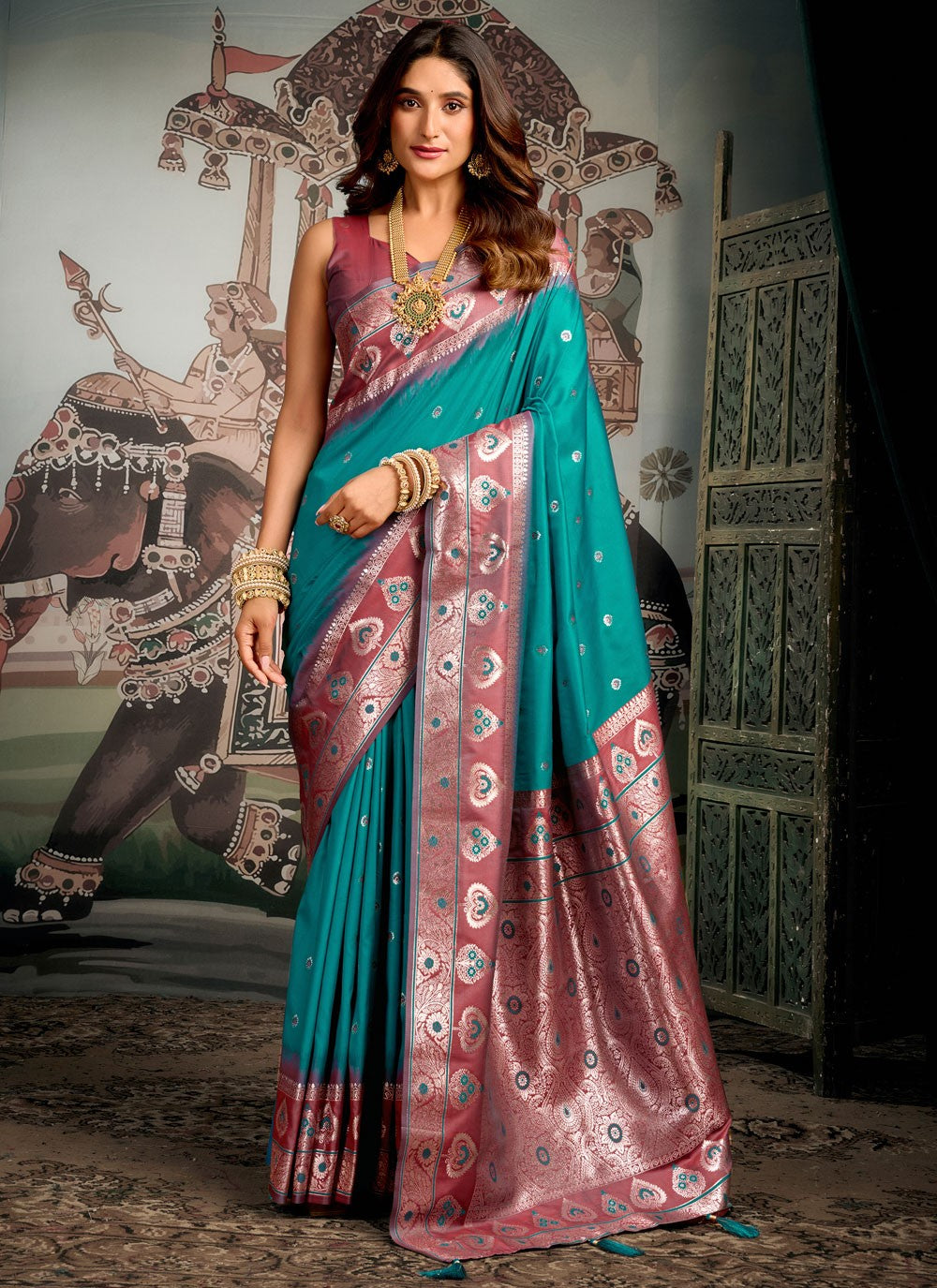 Sea Green Silk Trendy Saree Woven S19855