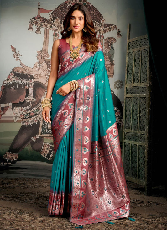 Sea Green Silk Trendy Saree Woven S19855