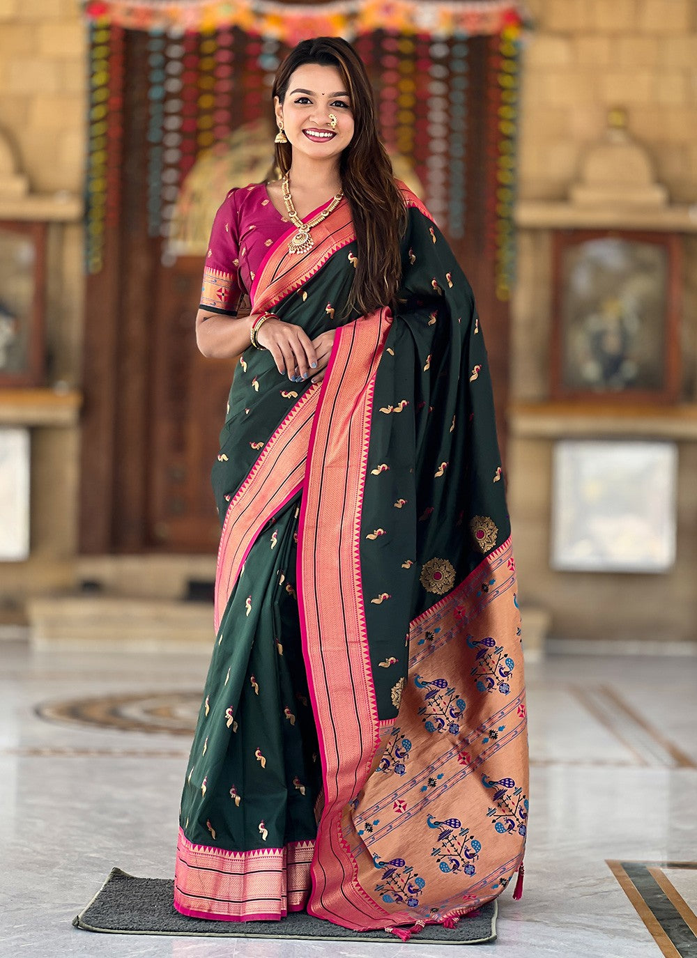 Green Silk Trendy Saree Jacquard Work, Woven S16042