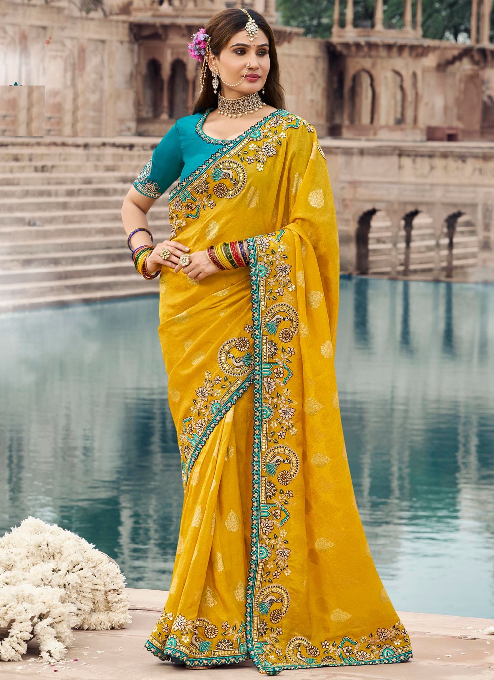 Cut Work Silk Yellow Classic Saree S15316
