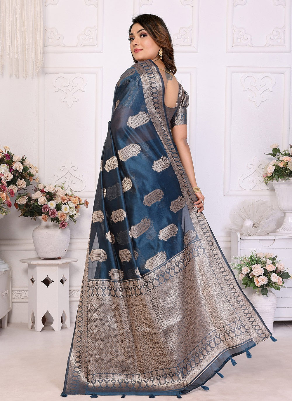 Trendy Saree Woven Teal Organza Saree S13623