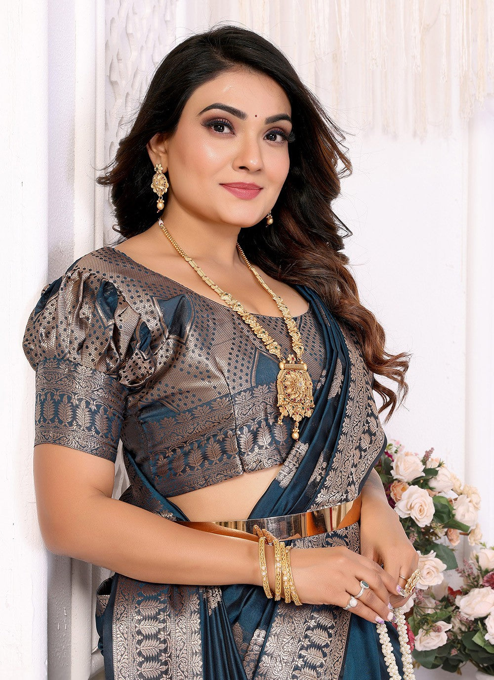 Trendy Saree Woven Teal Organza Saree S13623