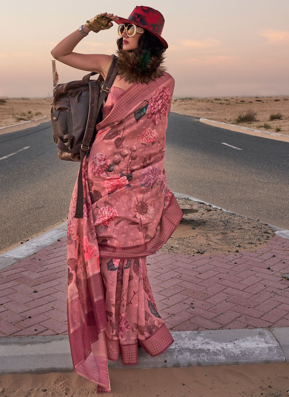 Classic Printed Linen Saree - S6419