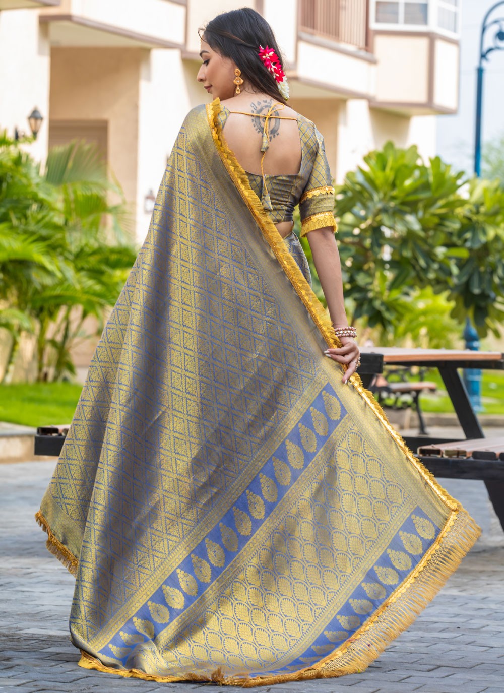Woven Brocade Violet Saree S14740