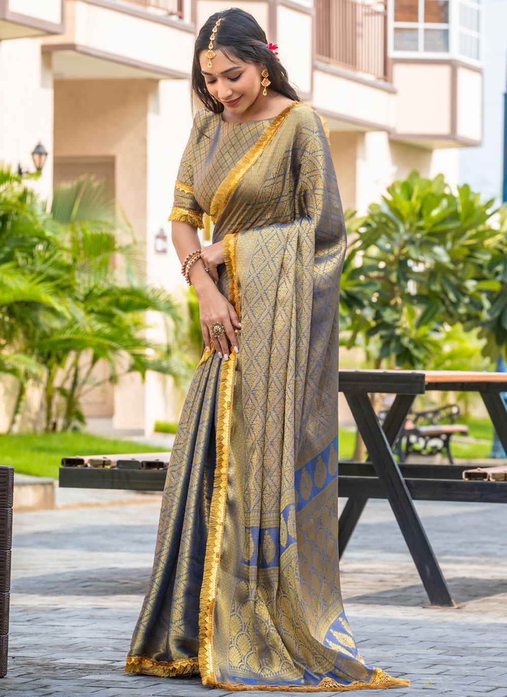 Woven Brocade Violet Saree S14740