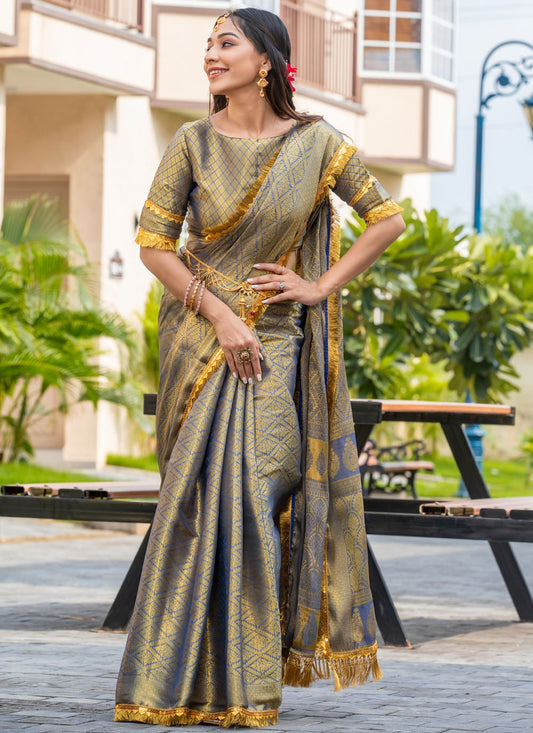 Woven Brocade Violet Saree S14740