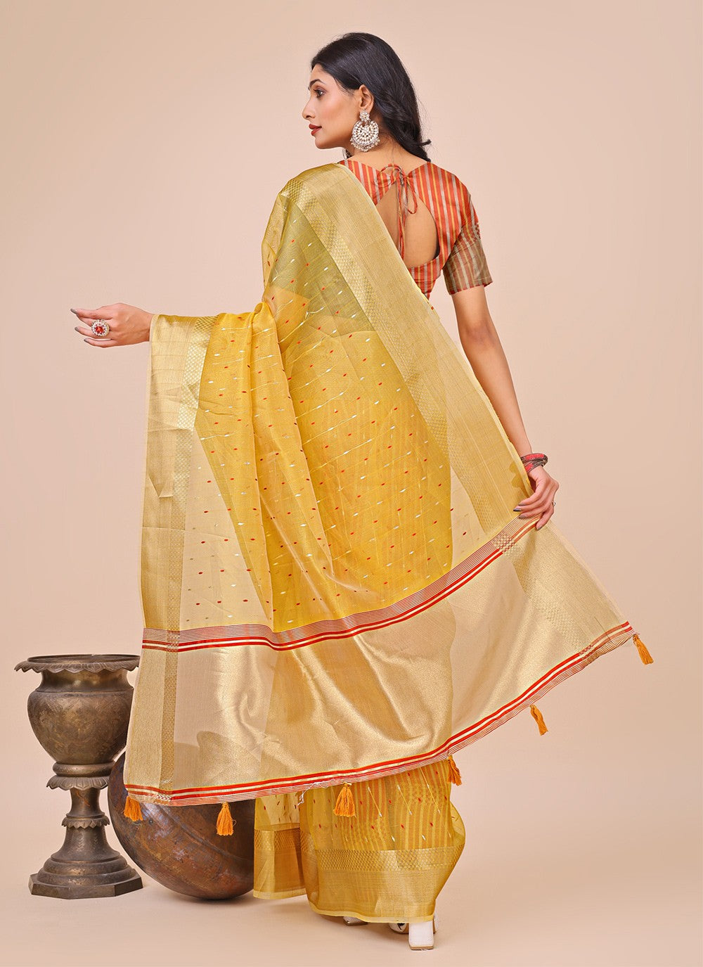 Woven Organza Yellow Trendy Saree S15188