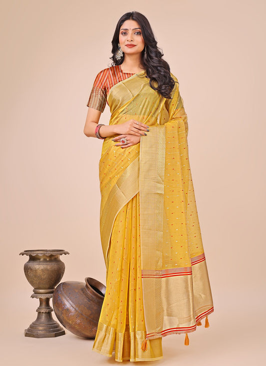 Woven Organza Yellow Trendy Saree S15188