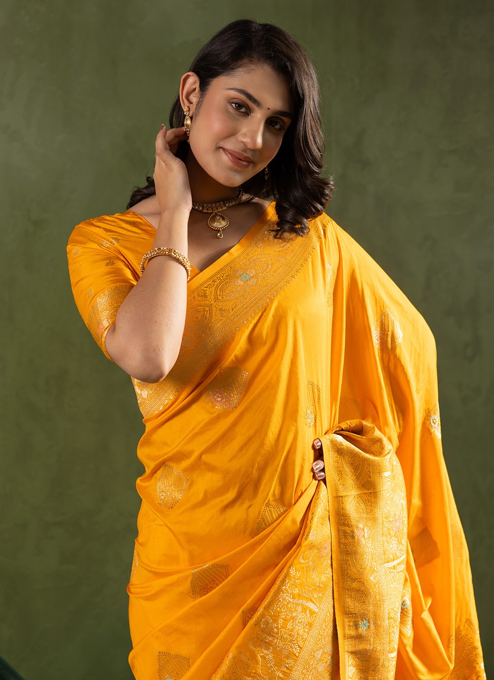 Yellow Silk Classic Saree Woven S16551