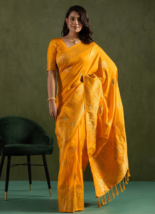 Yellow Silk Classic Saree Woven S16551