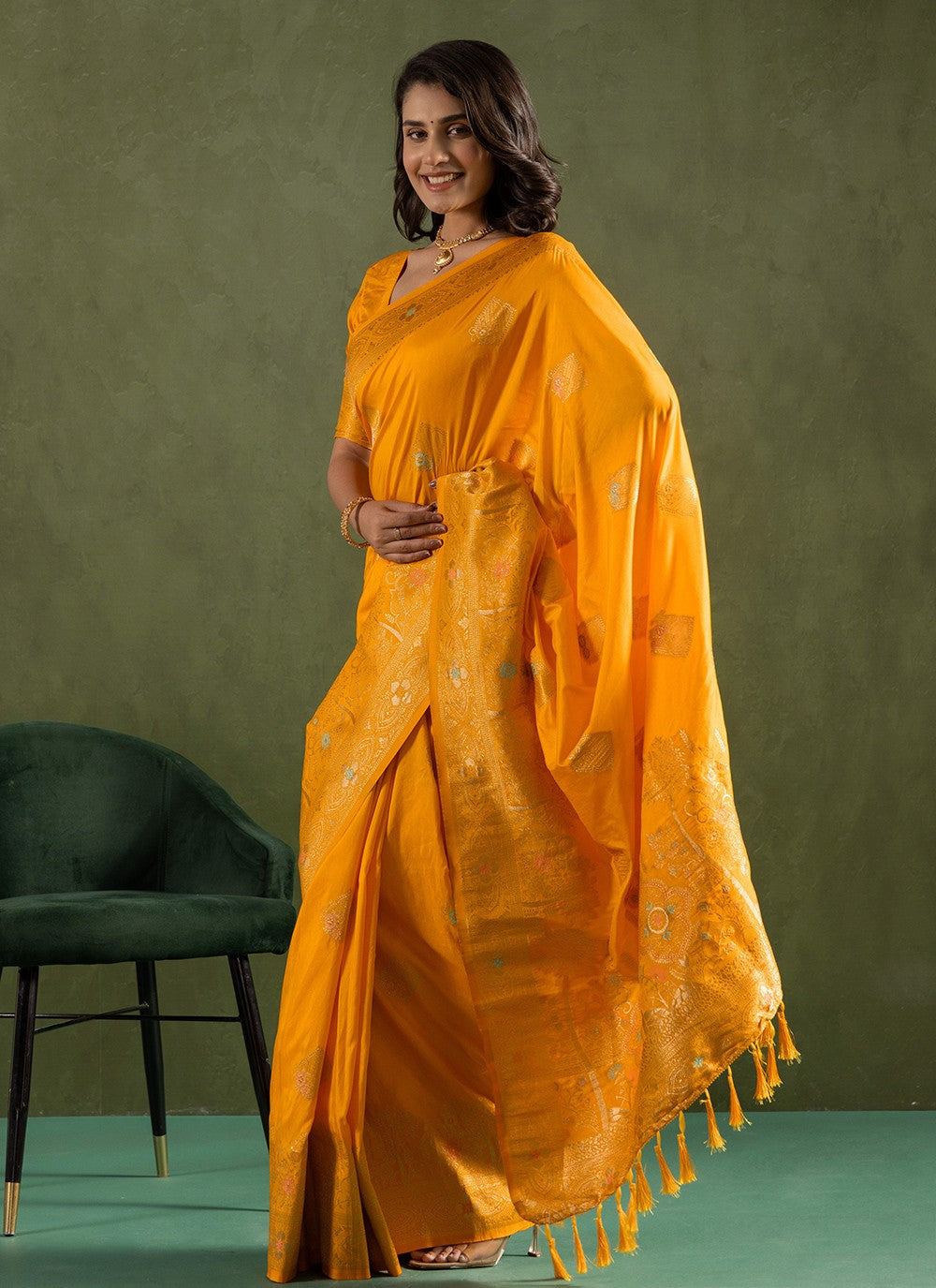 Yellow Silk Classic Saree Woven S16551