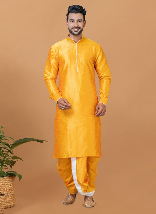 Plain Banarasi Silk Yellow Dhoti Kurta - M5947