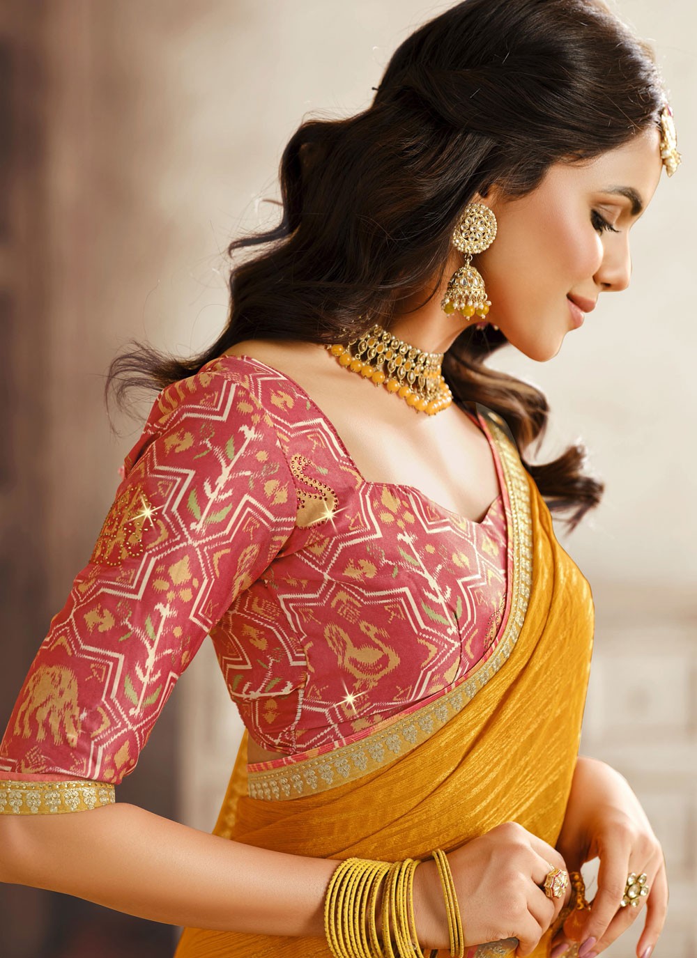 Silk Saree Border Work Yellow Silk Saree S13209