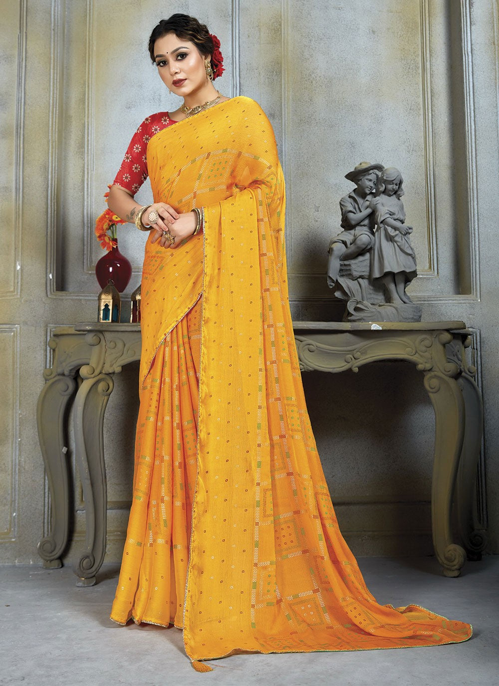 Classic Embroidered Chiffon Saree - S4510