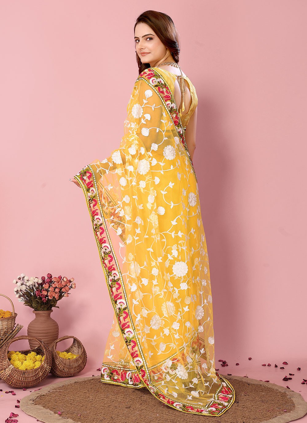 Classic Embroidered Net Saree - S6732