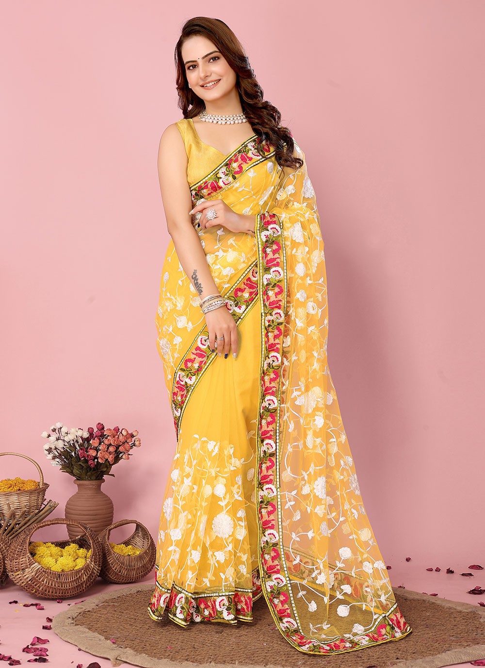 Classic Embroidered Net Saree - S6732