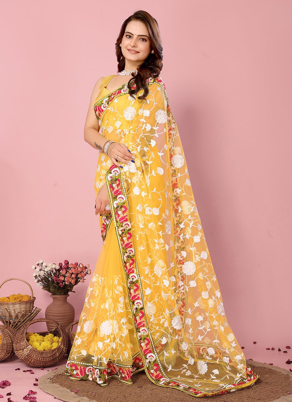 Classic Embroidered Net Saree - S6732
