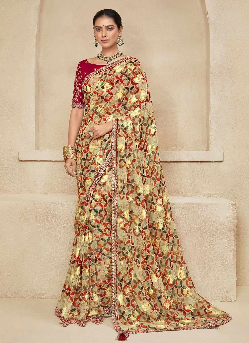 Classic Floral Printed Chiffon Saree - S6204