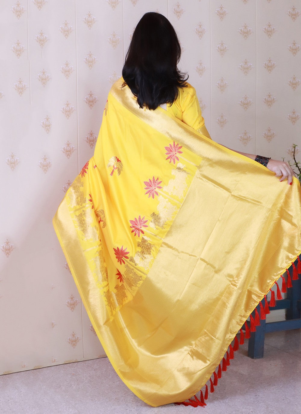 Yellow Silk Classic Saree Meenakari, Woven S19476