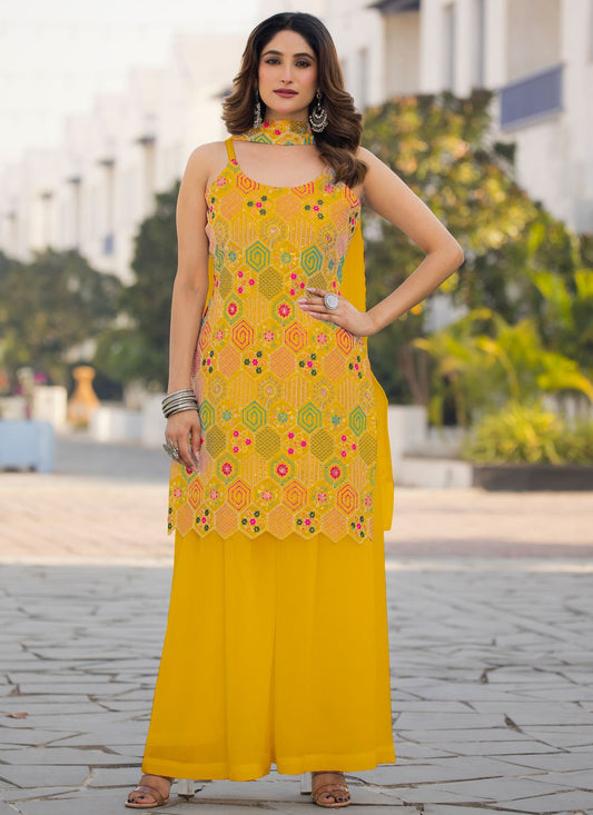 Embroidered Chinon Yellow Salwar Suit T6459